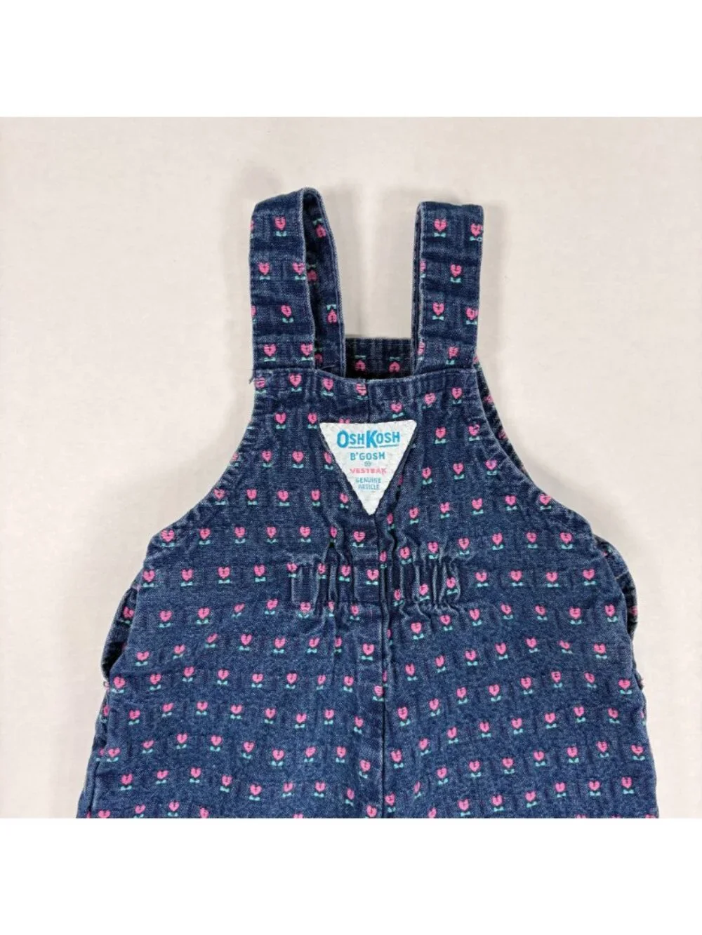 Vintage Oshkosh Baby Girl Tulip Floral Denim Bubble Overalls Romper 6m - 9m